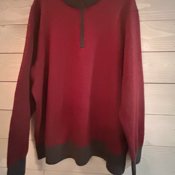 Daniel Cremieux Maroon Half Zip-Up Sweater with Dark Gray Trim - Picture 2 of 10